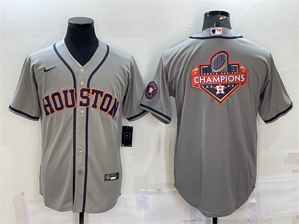 Men's Houston Astros Gray 2022 World Series Champions Team Big Logo With Patch Cool Base Stitched Jersey